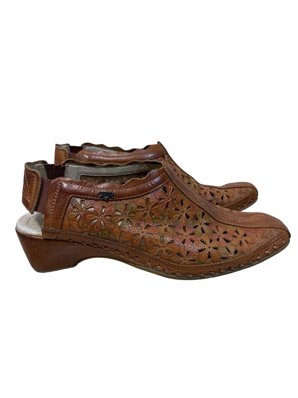 Pikolinos Brown Leather Floral Cutout Slingback Wedge Shoes EU 40